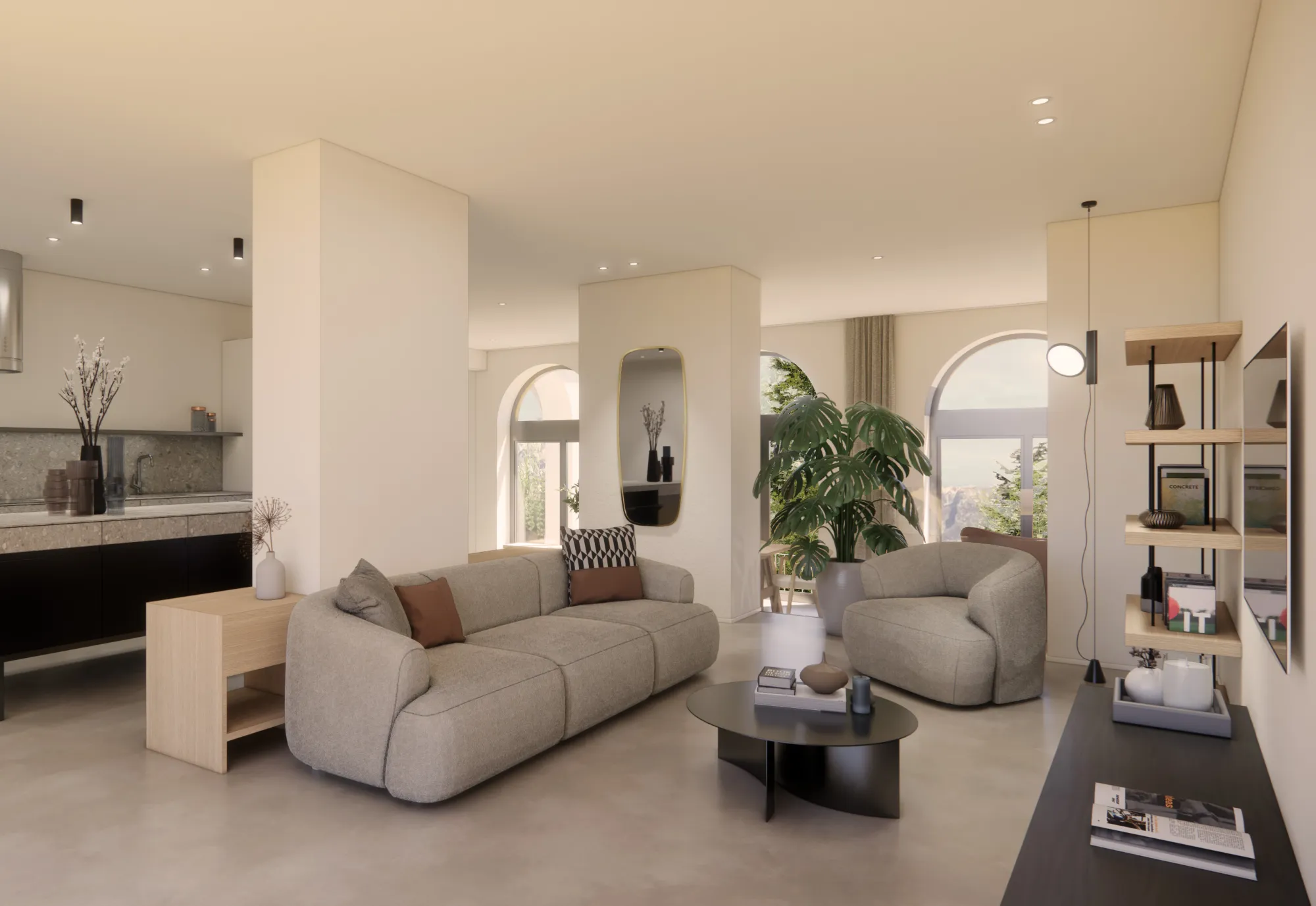 Belvedere residence living room and kitchen