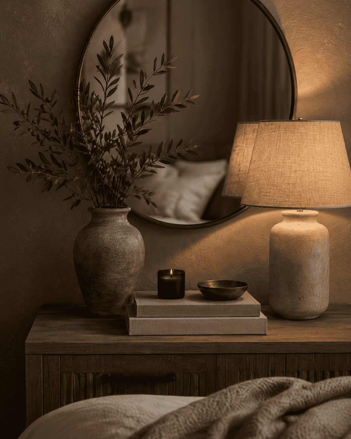 Moody lighting and ceramics